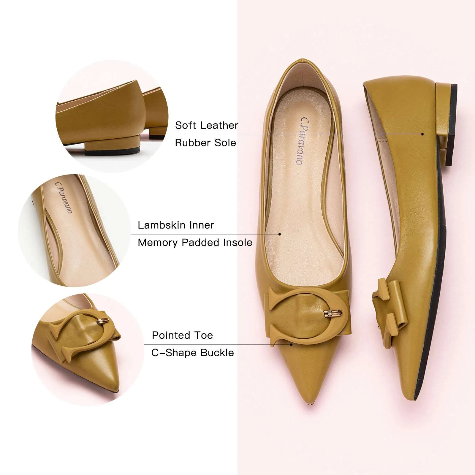 C Buckled Pointed Toe Flats