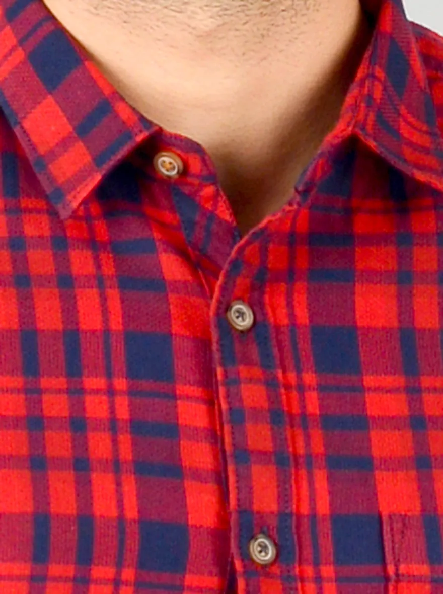 Chilly Red Checked Slim Fit Casual Shirt | Greenfibre