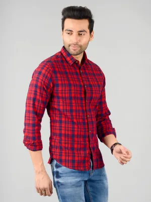 Chilly Red Checked Slim Fit Casual Shirt | Greenfibre