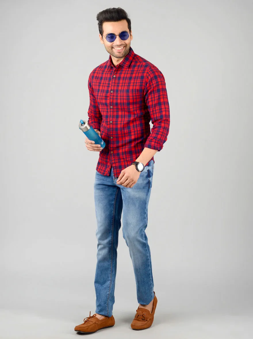 Chilly Red Checked Slim Fit Casual Shirt | Greenfibre