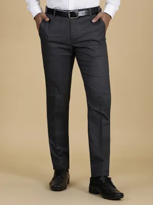 Dark Grey Checked Super Slim Fit Formal Trouser | Greenfibre