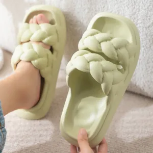 Double Woven Design Shoes Women Non-slip Bathroom Slippers