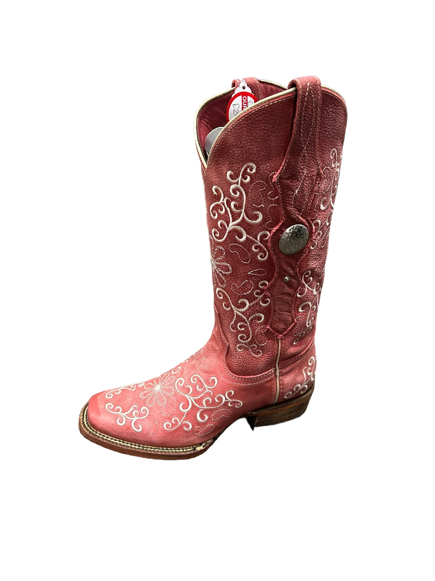 Ferrini Ladies Bella Handcrafted Red Cowboy Boots Square Toe