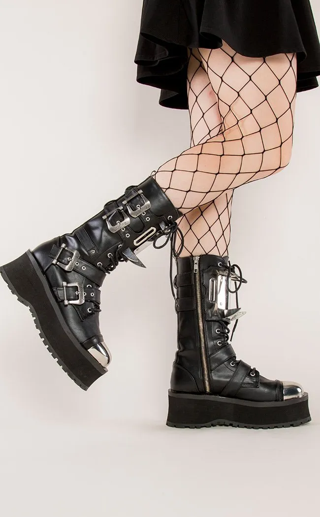 GRAVEDIGGER-250 Black Vegan Leather Boots (Au Stock)