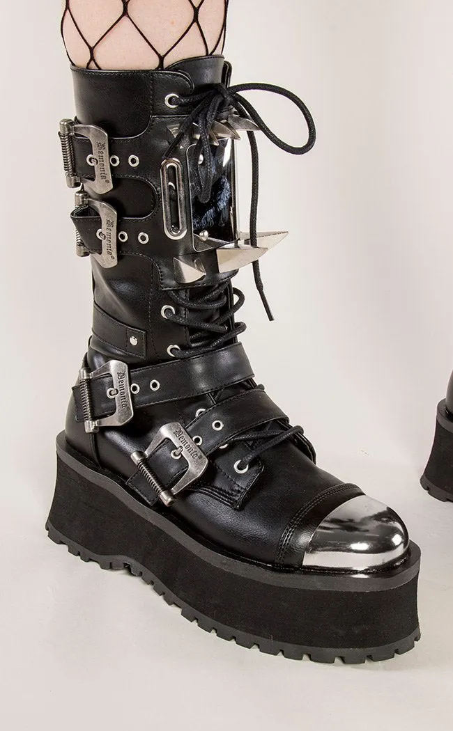 GRAVEDIGGER-250 Black Vegan Leather Boots (Au Stock)