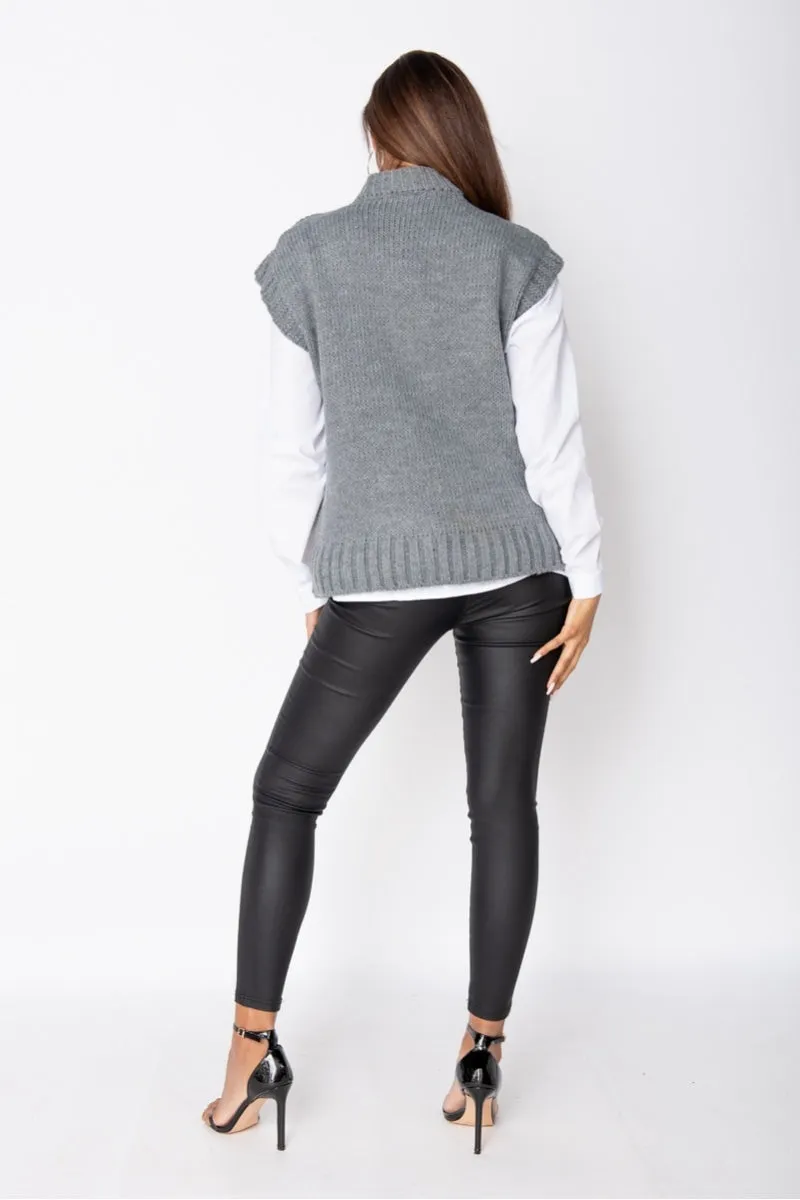 Grey Cable Knit Sleeveless Jumper