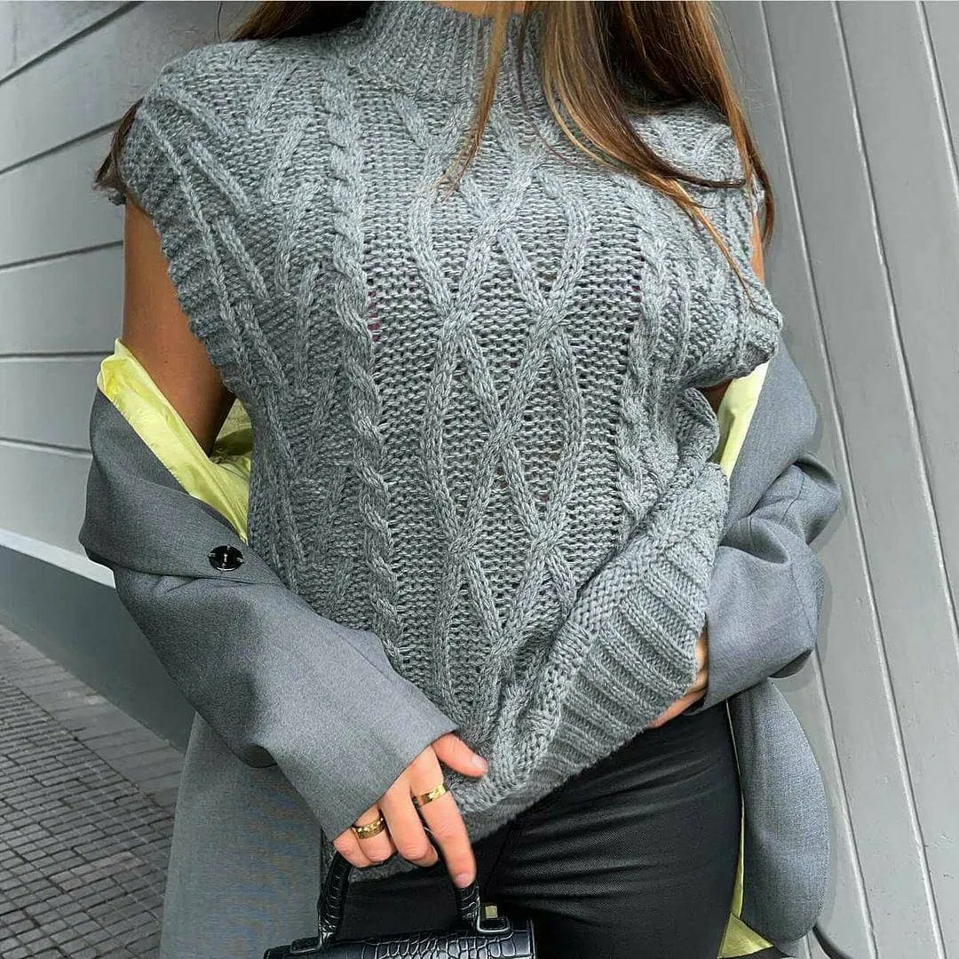 Grey Cable Knit Sleeveless Jumper