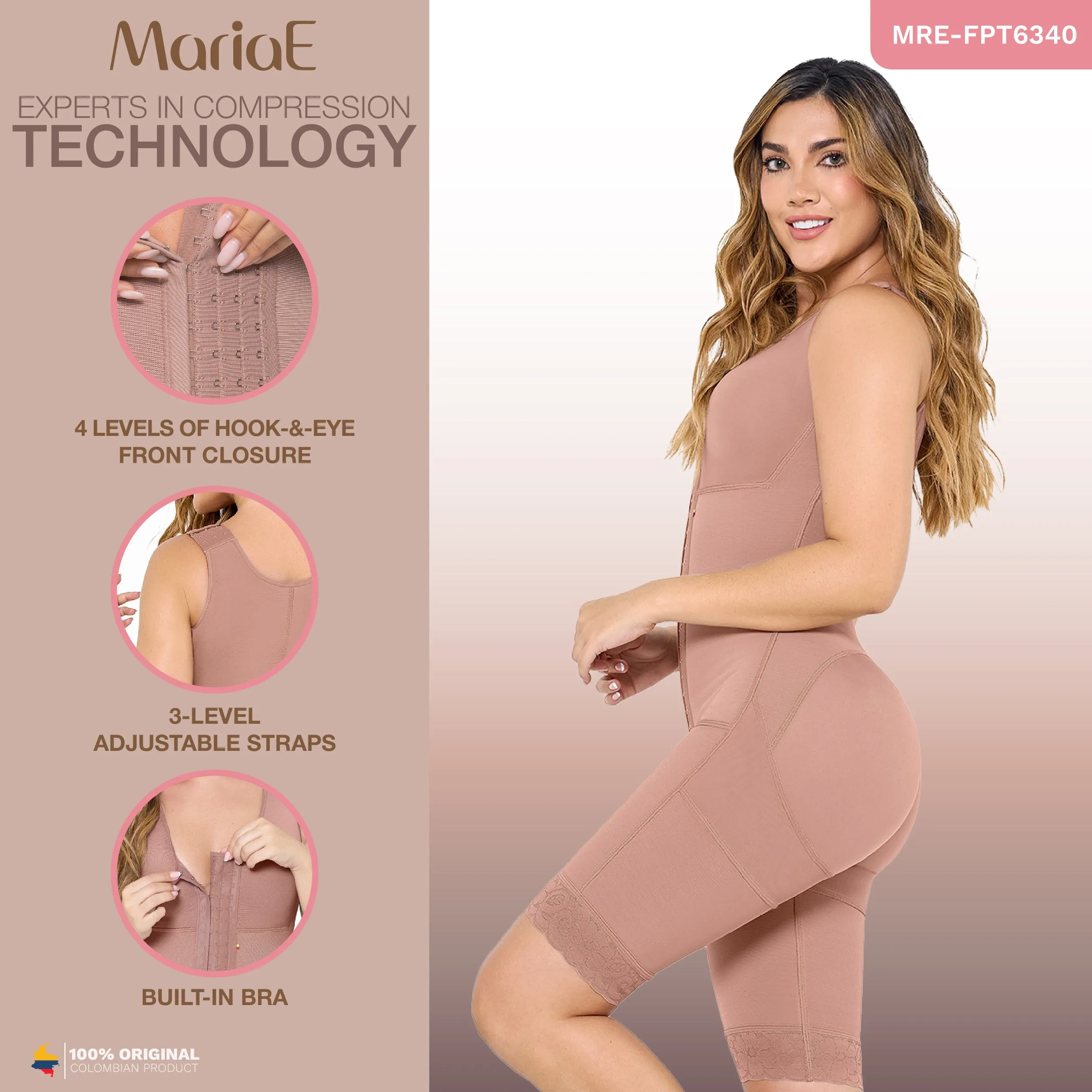 MARIAE FPT6340 Stage 2 Faja Colombiana Postpartum Post Surgery Shapewear Bodysuit Mid Thigh