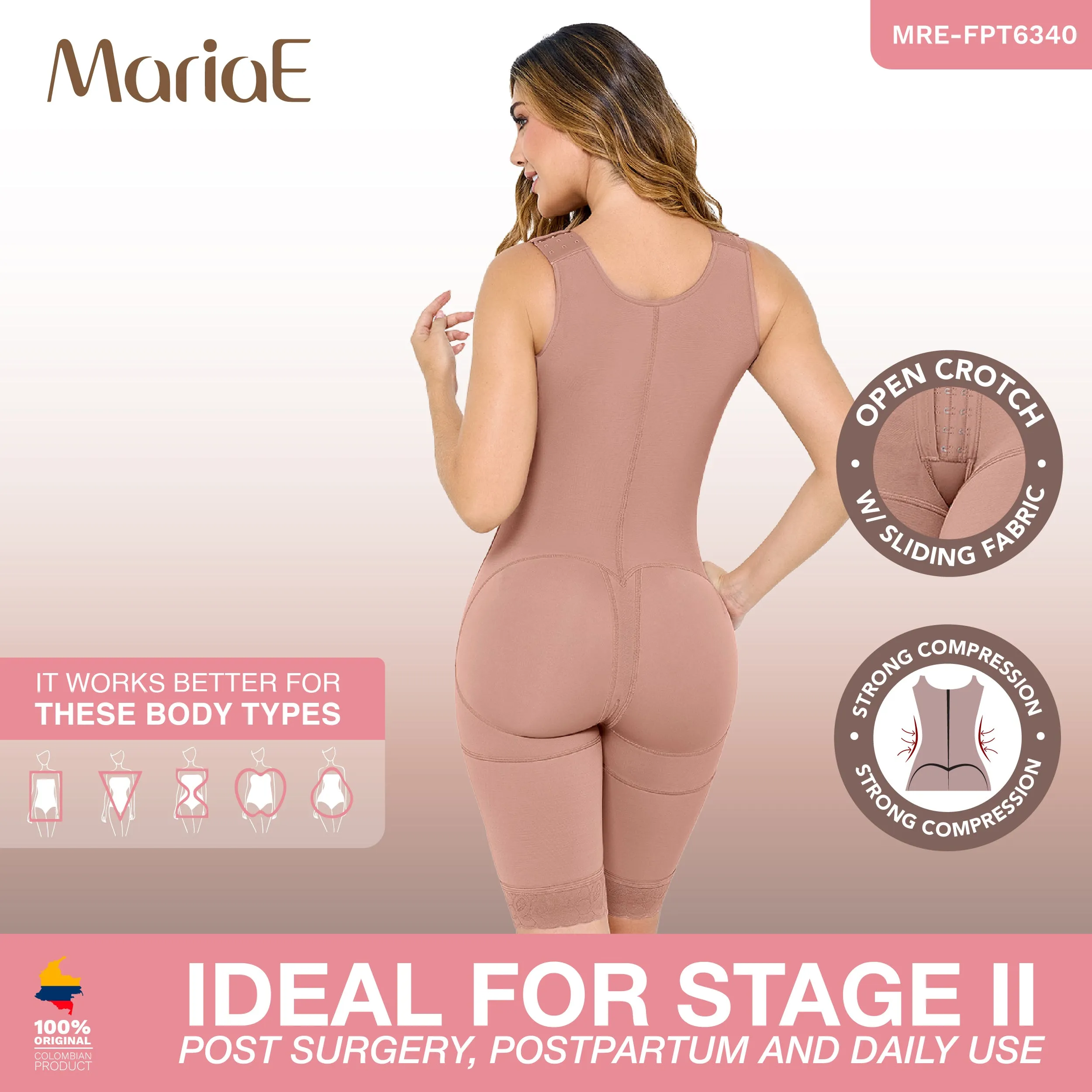 MARIAE FPT6340 Stage 2 Faja Colombiana Postpartum Post Surgery Shapewear Bodysuit Mid Thigh