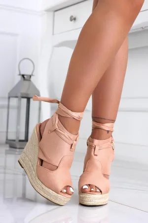 NALA - Sandali espadrilles Rosa con zeppa allacciati