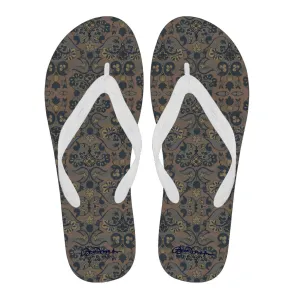 Not Quite Paisley On Light Brown Flip Flops