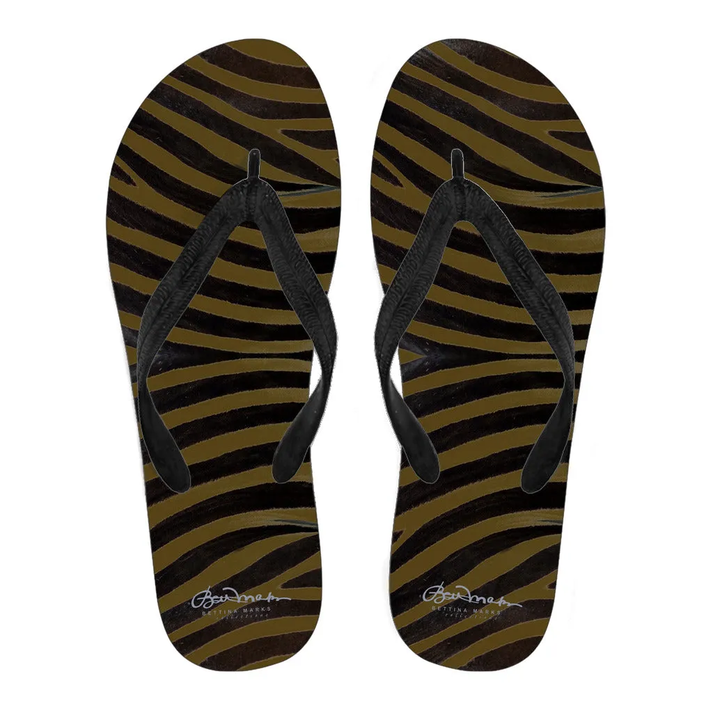 Olive Zebra Flip Flops