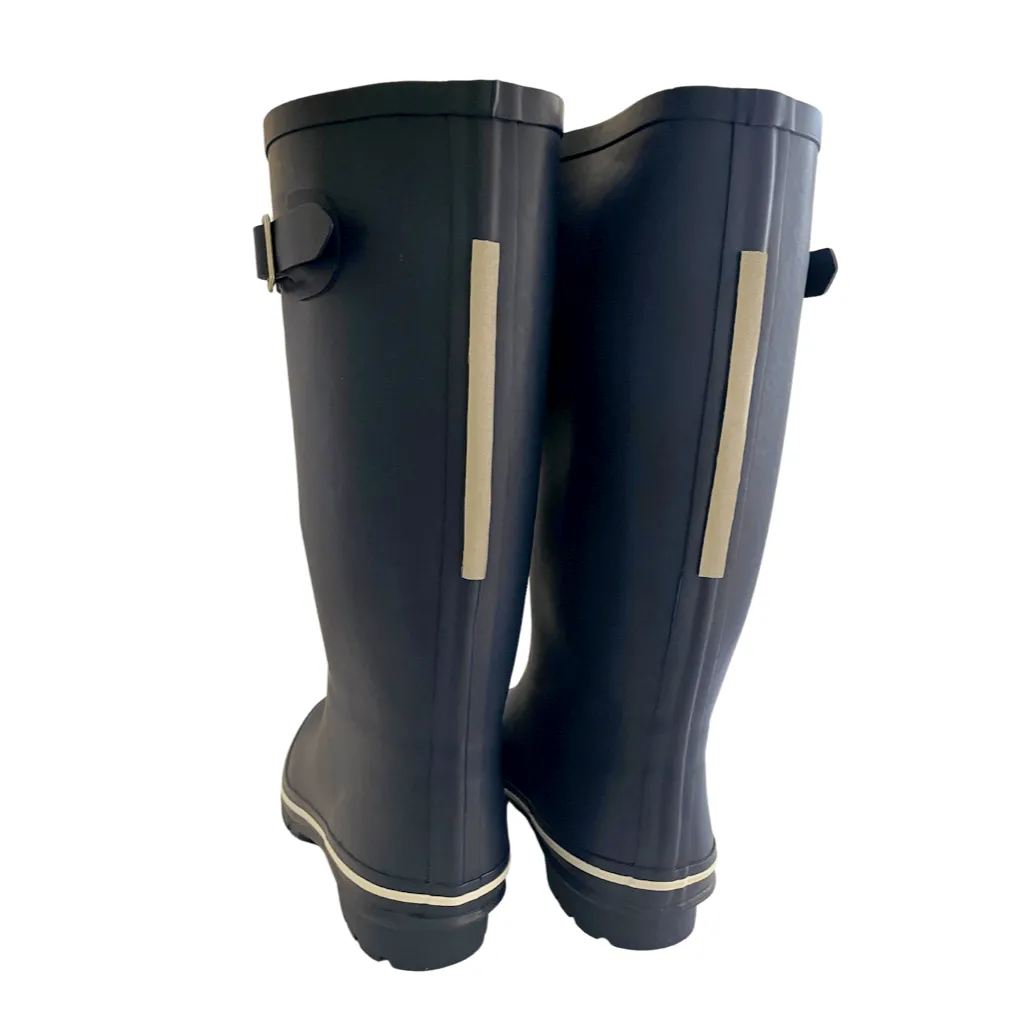 Wide Calf Rain Boots - 15 to 18 inch calf - Navy with Cream Trim - Wide in Foot and Ankle