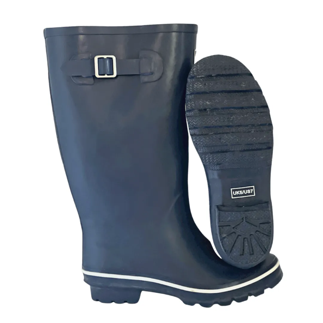 Wide Calf Rain Boots - 15 to 18 inch calf - Navy with Cream Trim - Wide in Foot and Ankle