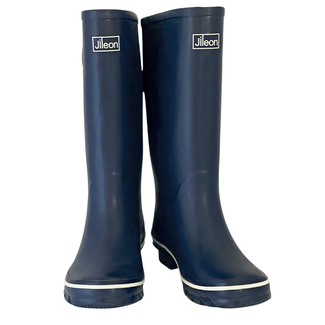 Wide Calf Rain Boots - 15 to 18 inch calf - Navy with Cream Trim - Wide in Foot and Ankle